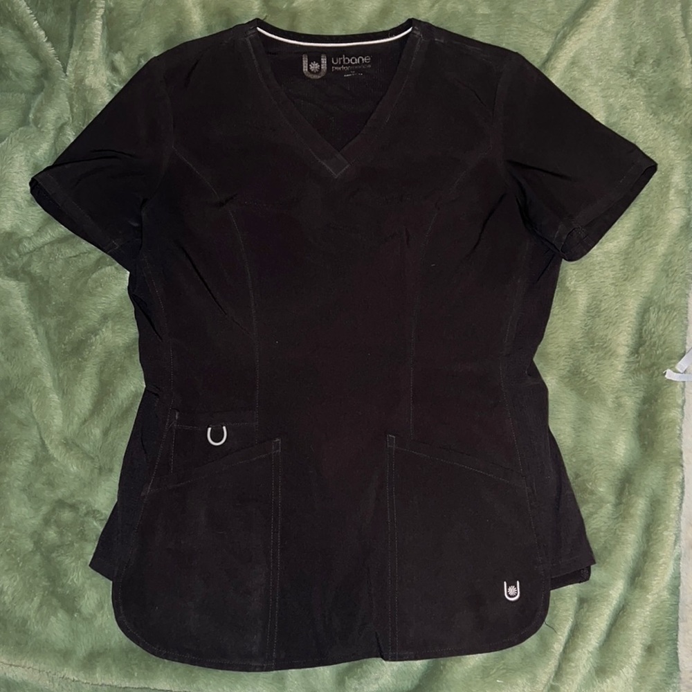 Urbane Performance Women’s Modern Fit Activent V-Neck Scrub Tunic, black, size S